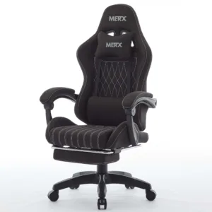 SILLA GAMER MERX KUROYAMI KR-400 NEGRA TELA CON APOYAPIES PREMIUM