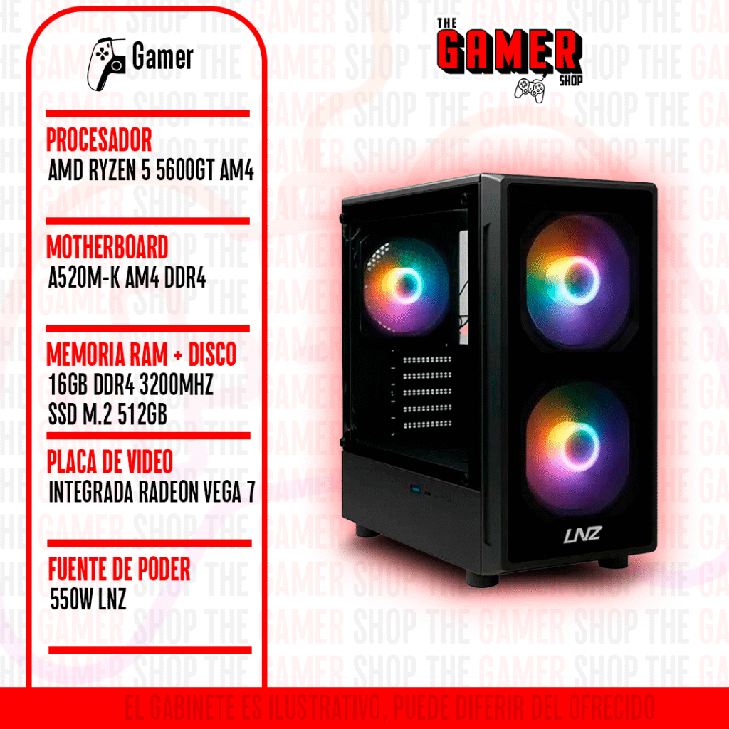 PC GAMER | RYZEN 5 5600GT – RAM 16GB – 512GB M.2 | N230 + WINDOWS11 PC GAMER | RYZEN 5 5600GT – RAM 16GB – 512GB M.2 | N230 + WINDOWS11