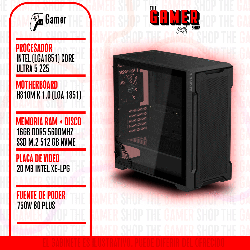 PC GAMER | INTEL CORE ULTRA 5 225 – RAM 16GB DDR5 – 512 GB M.2 | N430 + WINDOWS11