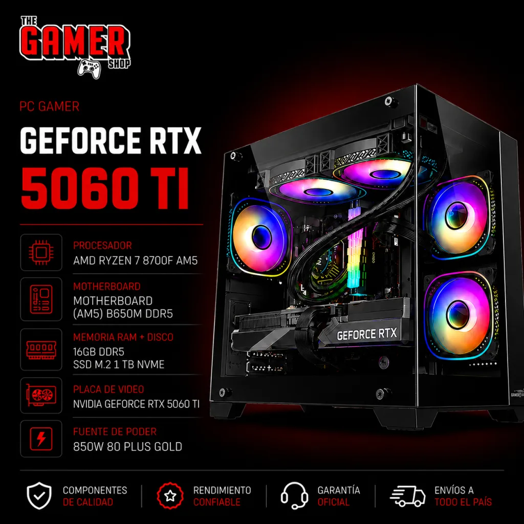 PC GAMER  RYZEN 7 8700F - RAM 16GB - 1TB M.2 - 5060 TI N410 + WINDOWS11