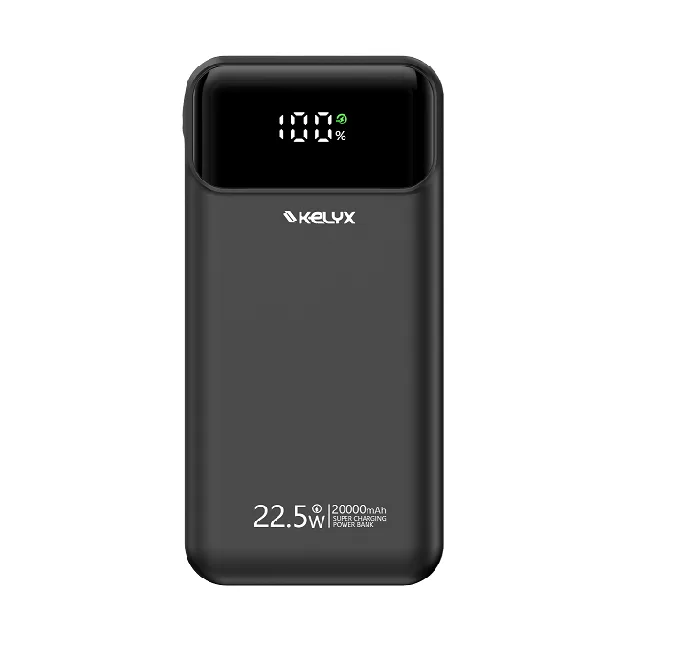 POWER BANK KELYX SLIM 20000 MHA TYPE-C+USB+LIGHTNING FAST CHARGE 22.5W BLACK (7435)