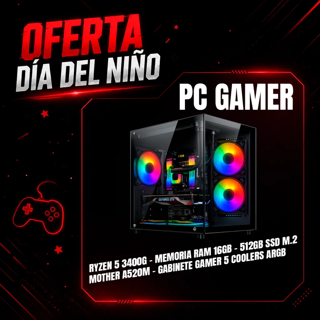 PC GAMER RYZEN 5 3400G + 16GB DE RAM + 512GB SSD M.2  PROMO DDÑ