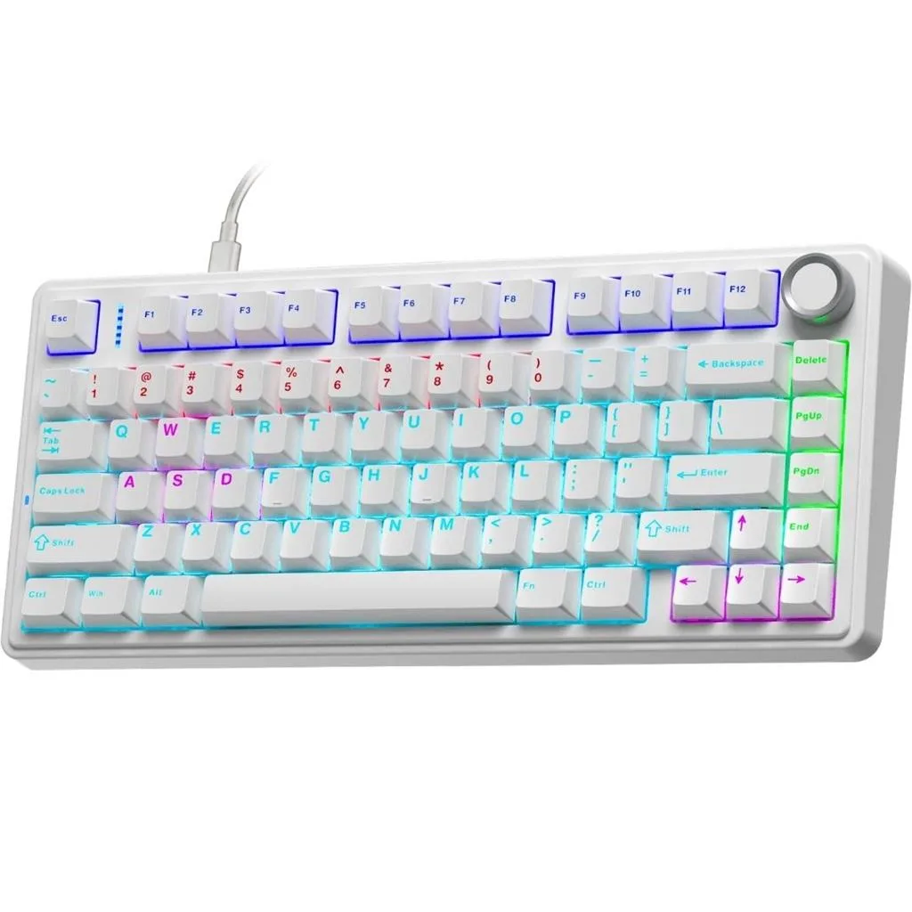TECLADO GAMER AULA F75 75% WHITE / BLANCO RGB SW RED