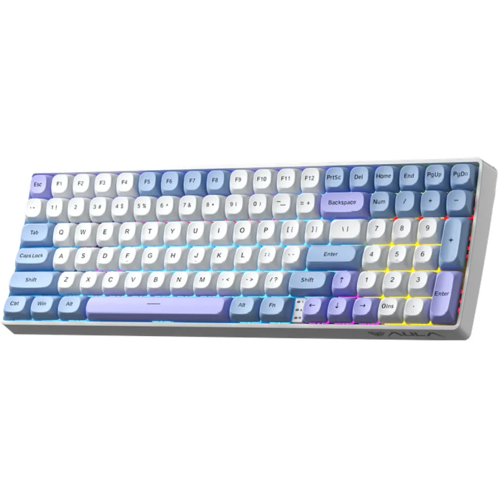 TECLADO MEMBRANA AULA S100 PRO 100% WHITE BLUE PURPLE RGB