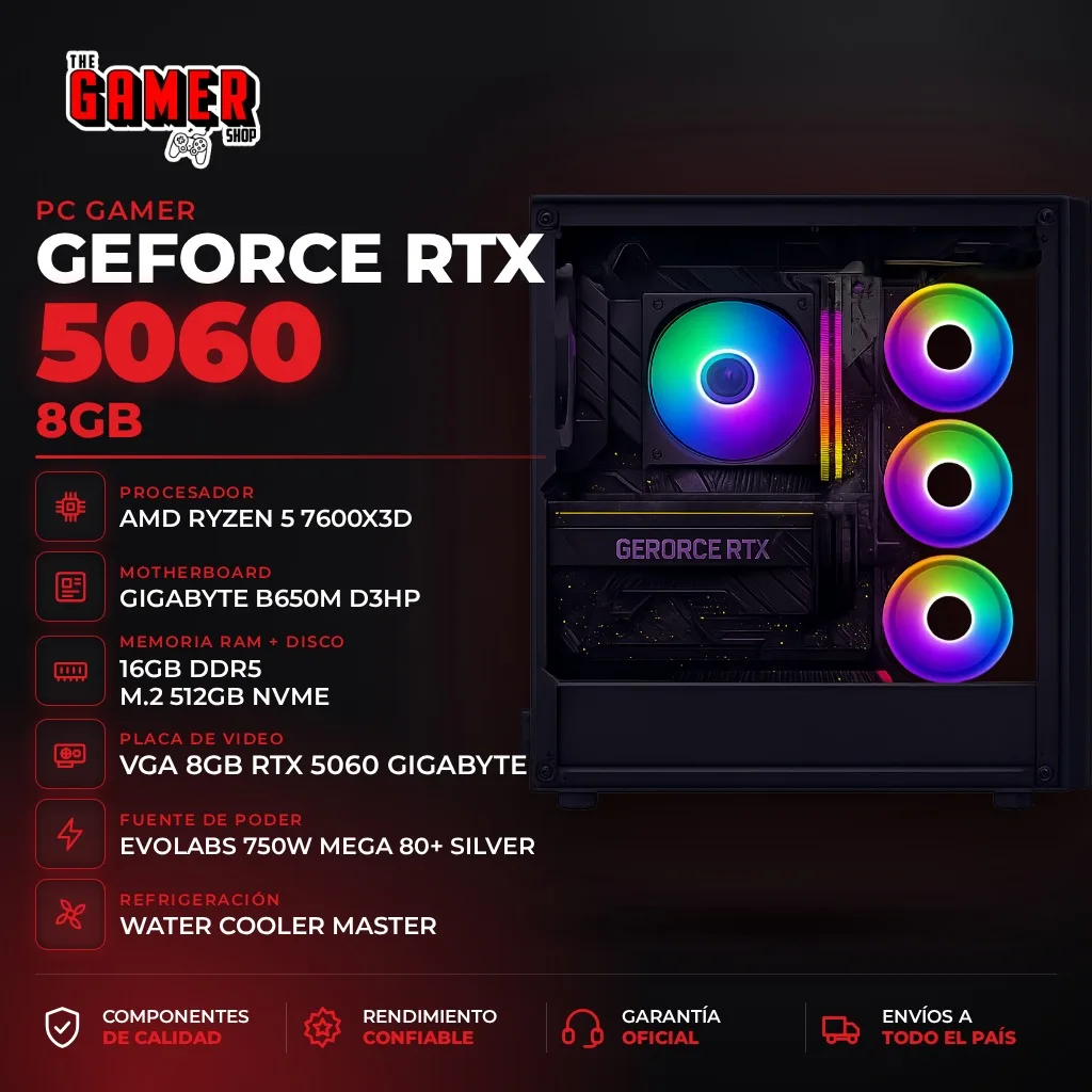 PC GAMER  RYZEN 5 7600X3D - RAM 16GB - 512GB M.2 - RTX 5060 8GB  WINDOWS 11
