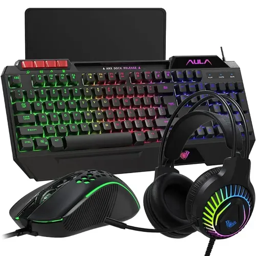 COMBO GAMER AULA RGB T650 (4 EN 1)  TECLADO MEMBRANA 100% RGB + MOUSE RGB + AURICULAR RGB C/ MICROFONO + MOUSEPAD