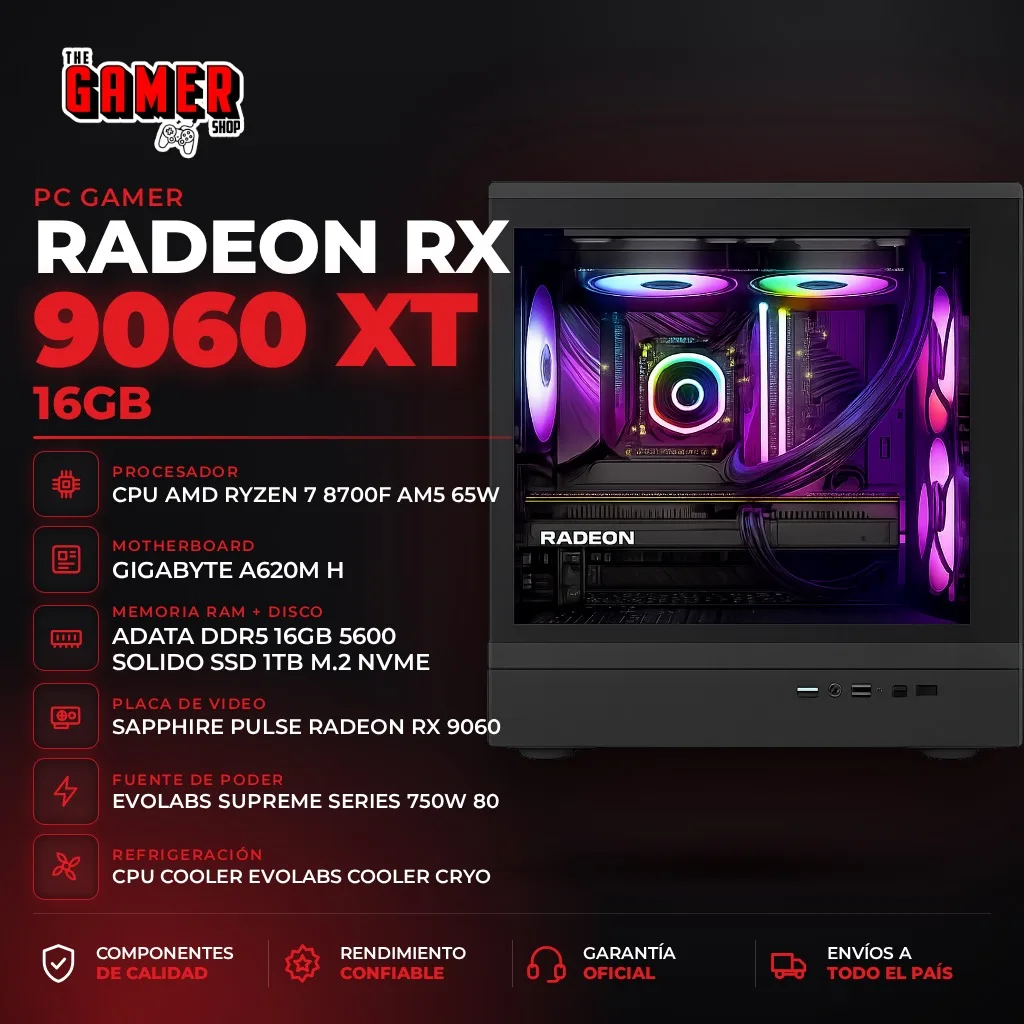PC GAMER  RYZEN 7 8700F - RAM 16GB - 1TB M.2 - RX 9060 XT 16GB  WINDOWS 11