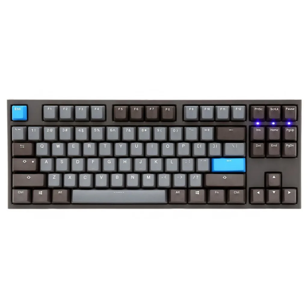 TECLADO MECANICO DUCKY ONE 2 TKL SKYLINE TECLAS GRIS OSCURO INTERRUPTOR MARRON INGLES PBT DOBLE DISPARO SIN COSTURAS ESTUCHE GRIS SIN LED