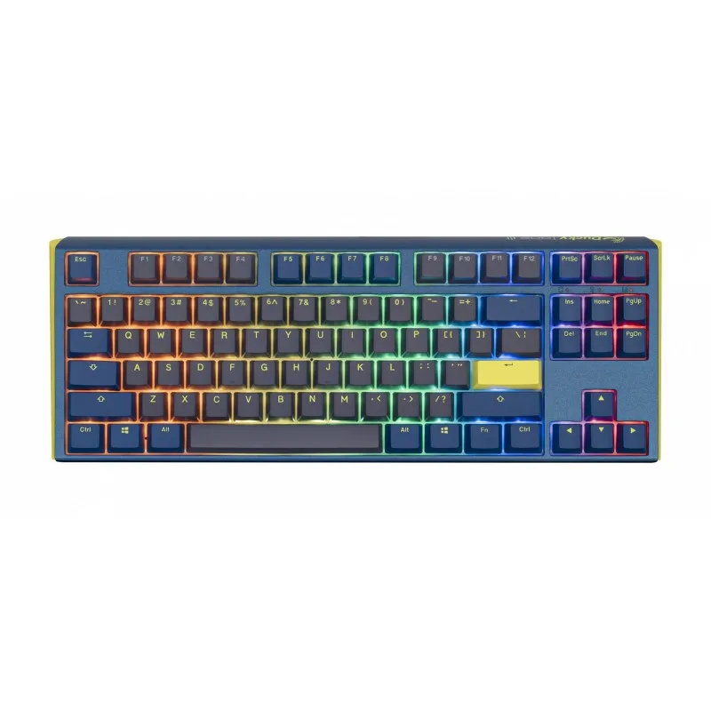 TECLADO MECANICO DUCKY ONE 3 TKL DAYBREAK TECLAS AZULES INTERRUPTOR ROJO INGLES PBT DOBLE DISPARO SIN COSTURAS CAJA SUPERIOR AZUL CAJA INFERIOR GRIS C