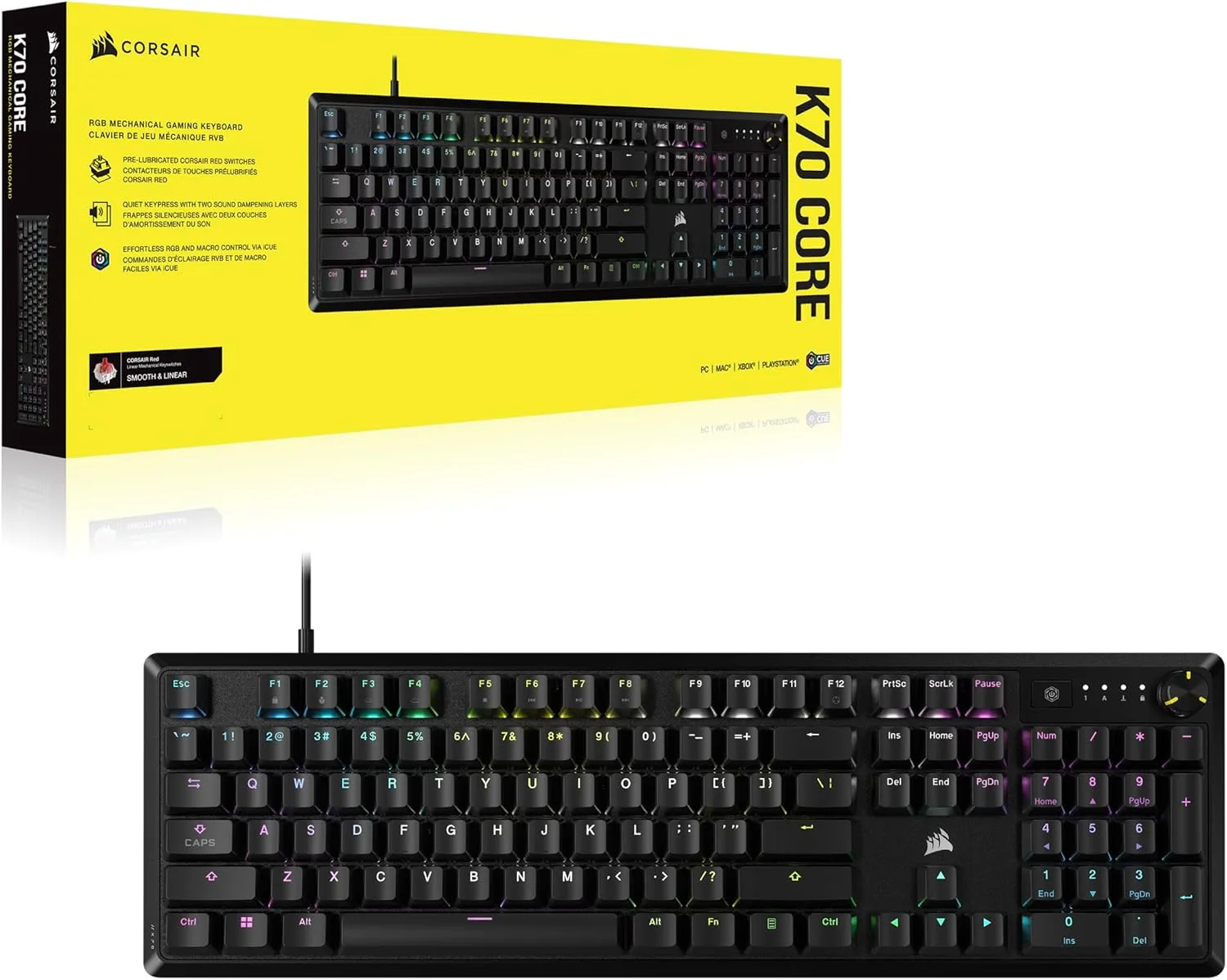 TECLADO MECANICO CORSAIR K70 CORE TKL SWITCH MLX RED V2 RGB USB-C - Imagen 3