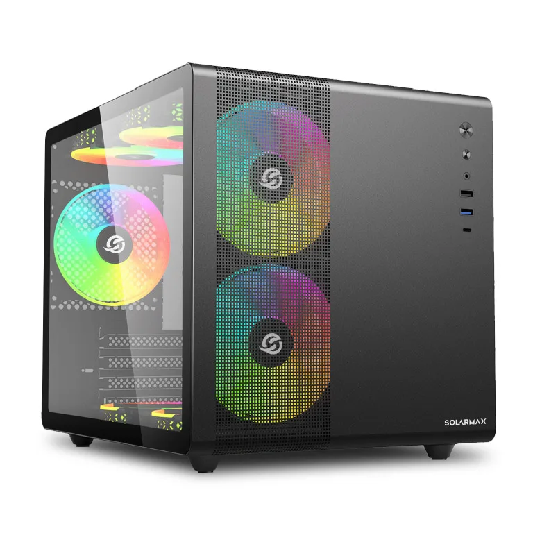 GABINETE GAMER SOLARMAX CM-B300 B300 BLACK CON 3 COOLERS RGB