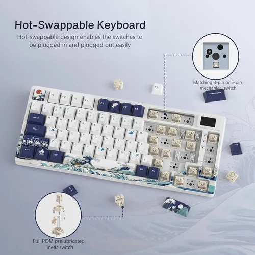 TECLADO MECANICO 80 WOMIER SK80 KANAGAWA 75% PANTALLA BLANCO - Imagen 2