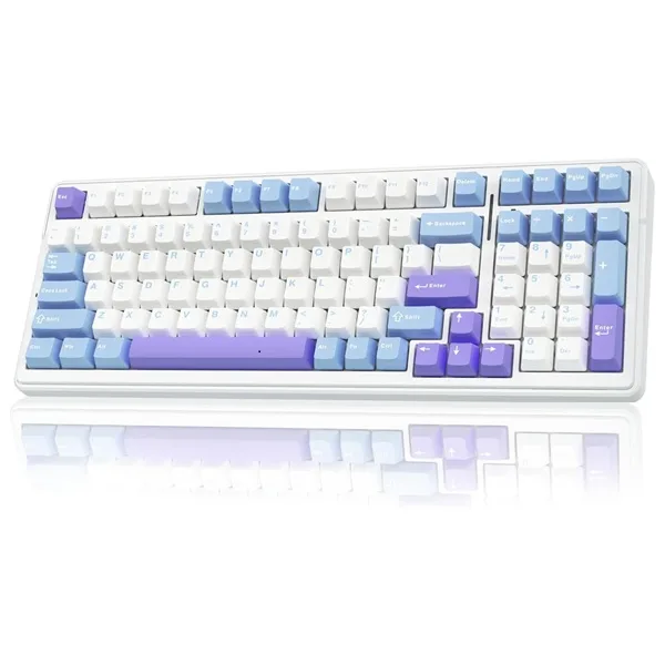 TECLADO AULA F99 WHITE BLUE PURPLE WIRELESS 98% RGB SW GRAY WOOD V3