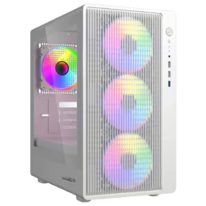 GABINETE MESH SENTEY BACKFIRE WHITE + 4 COOLERS ARGB