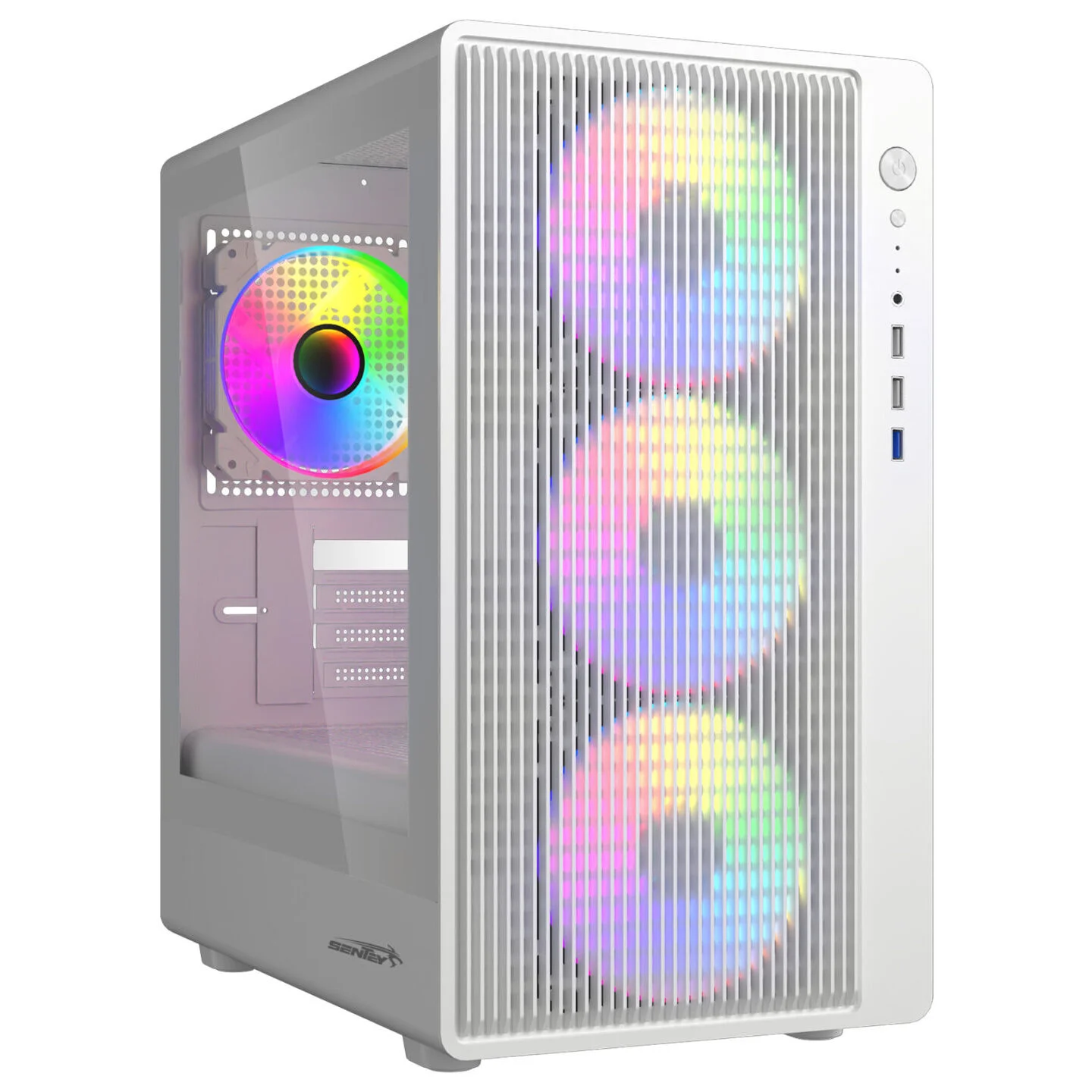 GABINETE MESH SENTEY BACKFIRE WHITE + 4 COOLERS ARGB