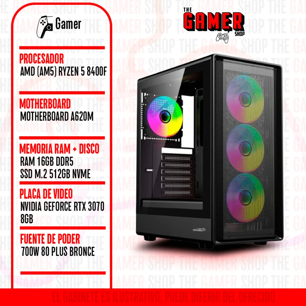 PC GAMER | RYZEN 5 8400F AM5 – RAM 16GB DDR5 – 512GB M.2 – RTX 3070 8GB | N410 + WINDOWS 11 PC GAMER | RYZEN 5 8400F AM5 – RAM 16GB DDR5 – 512GB M.2 – RTX 3070 8GB | N410 + WINDOWS 11