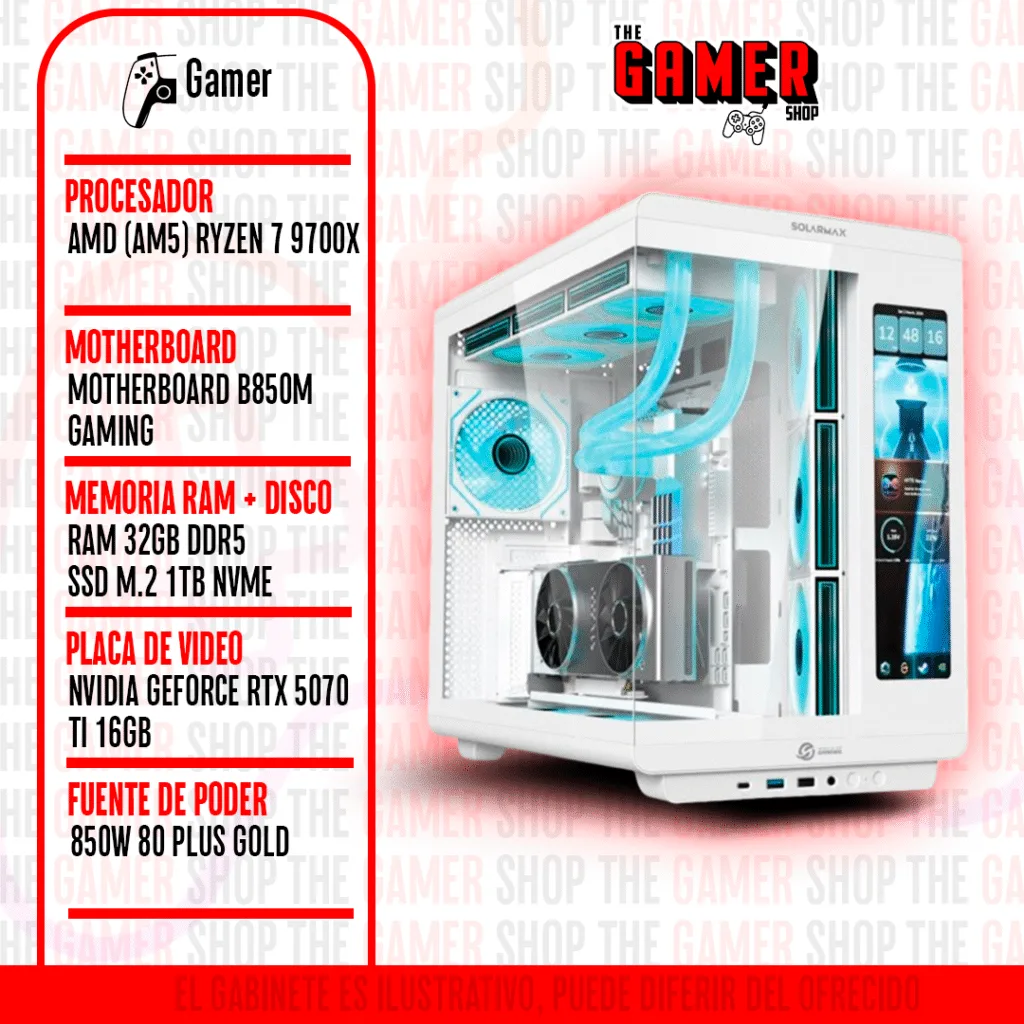 PC GAMER | RYZEN 7 9700X – RAM 32GB – 1TB M.2 NVME – RTX 5070 TI | N990 + WINDOWS11