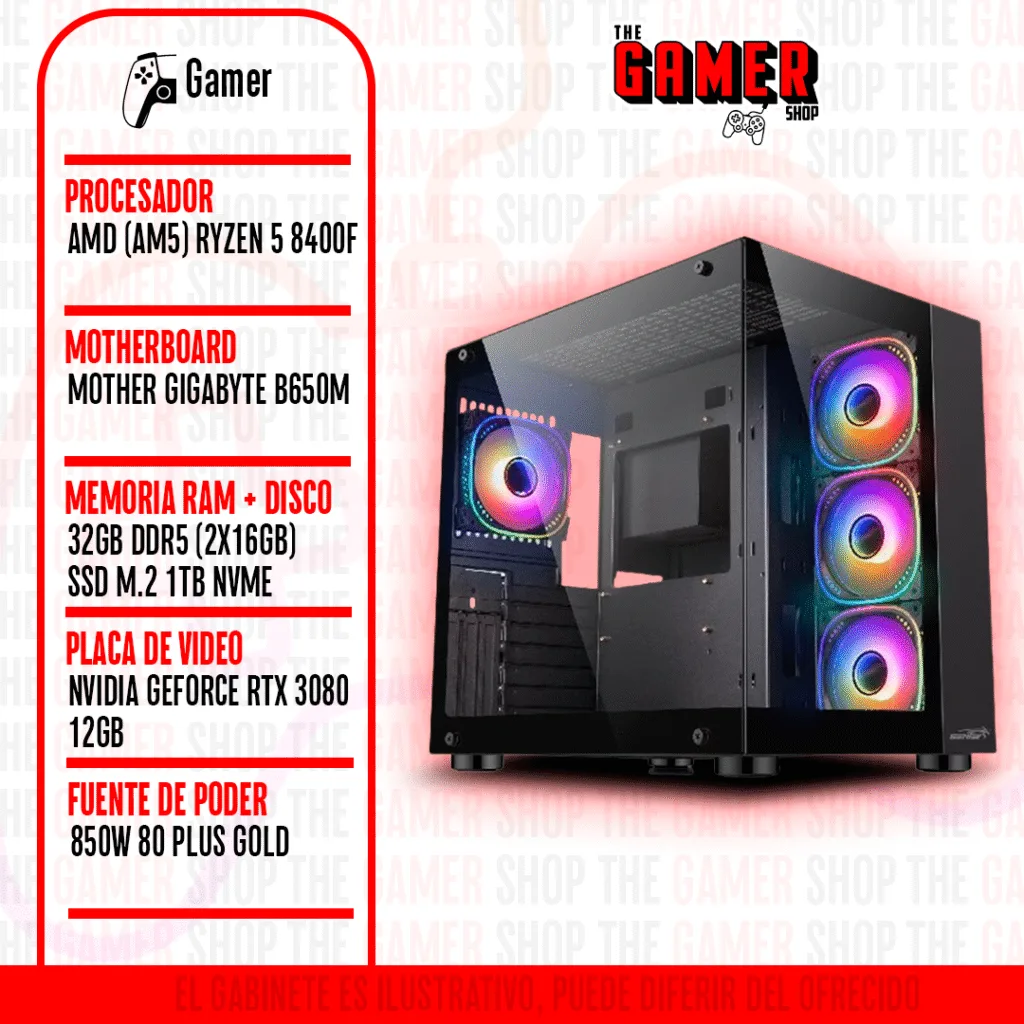 PC GAMER | RYZEN 5 8400F AM5 – RAM 32GB DDR5 – 1TB M.2 – RTX 3080 12GB  | N450 + WINDOWS11