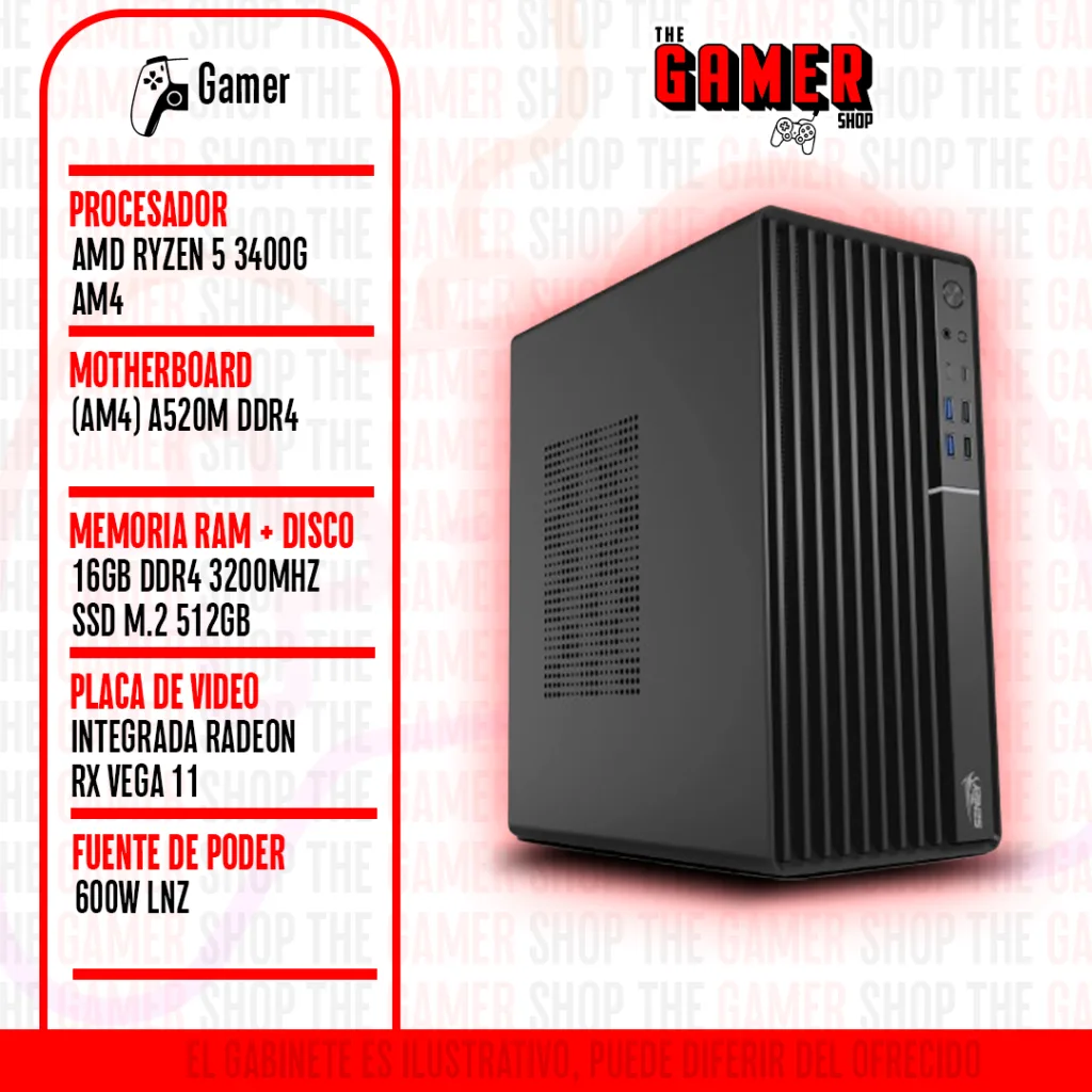PC GAMER | RYZEN 5 3400G – RAM 16GB – 512GB M.2 | N230 + WINDOWS11