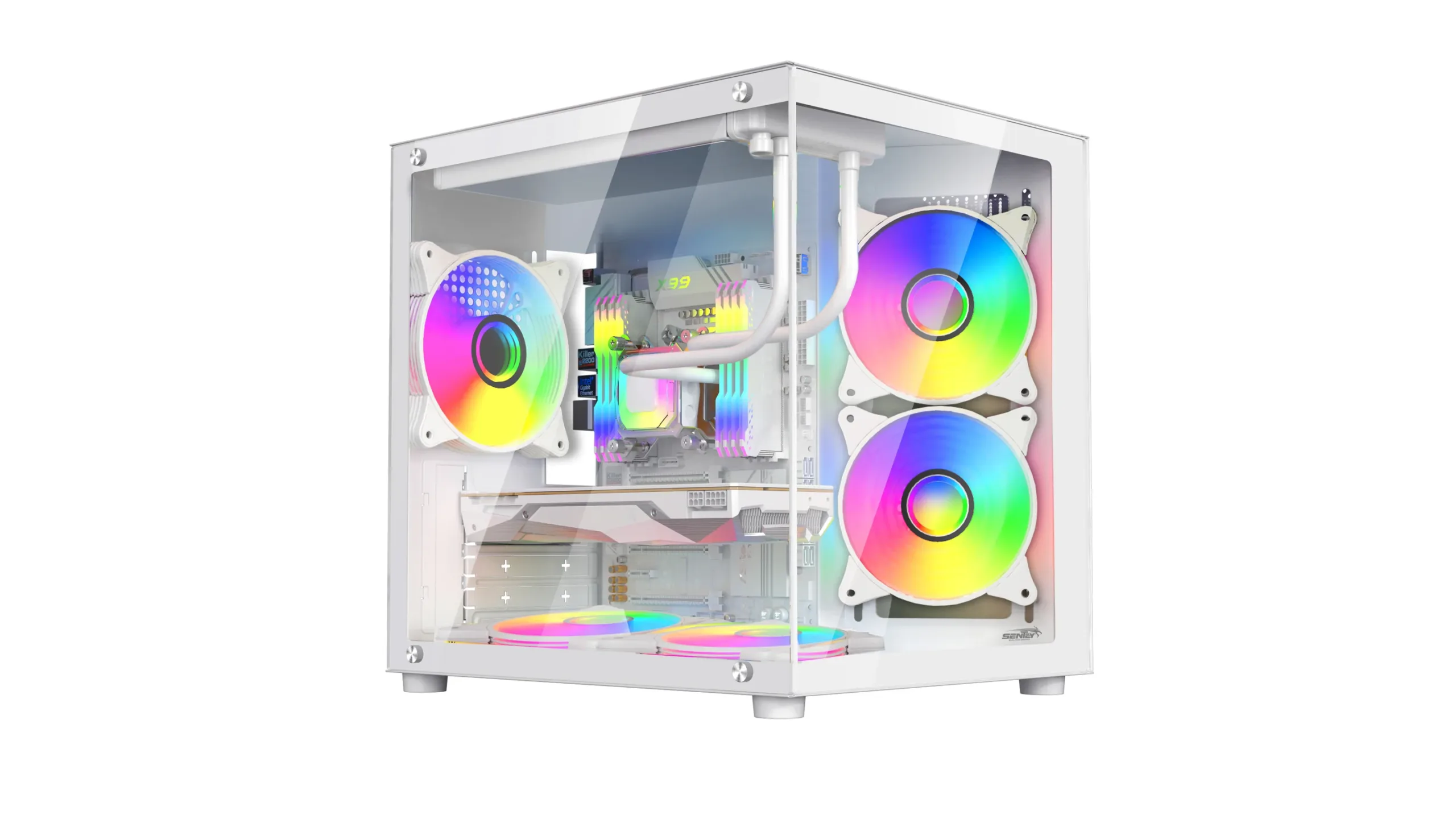 GABINETE PECERA SENTEY A8 WHITE + 5 COOLERS ARGB.