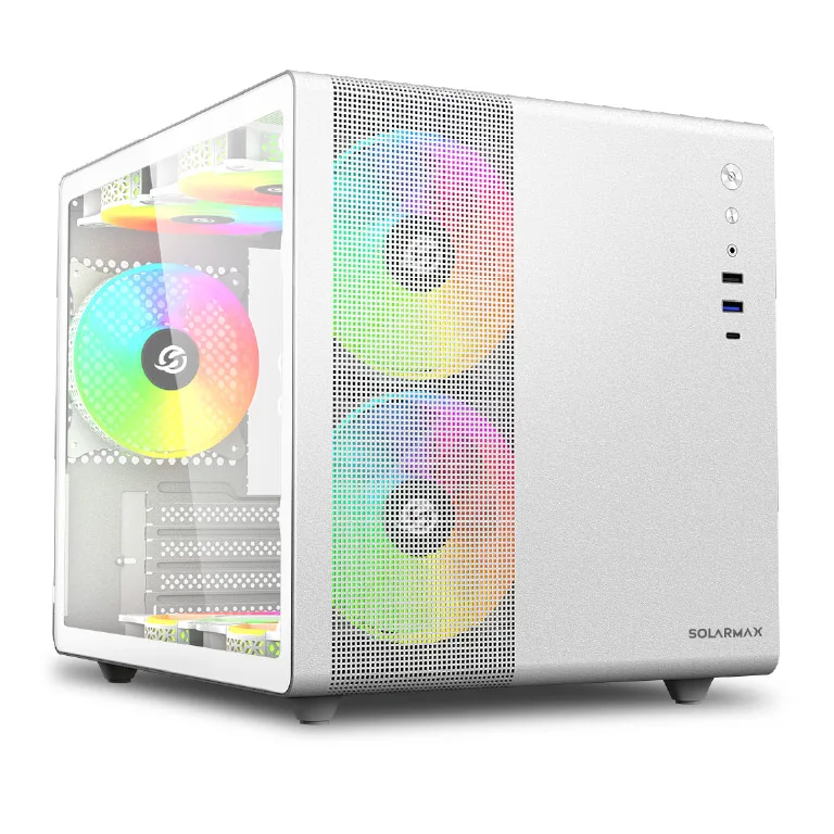 GABINETE GAMER SOLARMAX CM-W300 W300 WHITE CON 3 COOLERS RGB