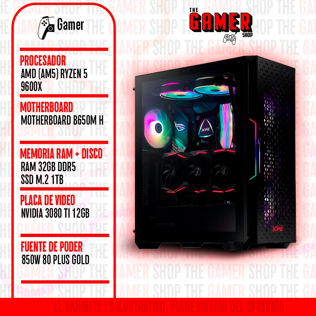 PC GAMER  RYZEN 5 9600X - RAM 32GB - 1TB M.2 - 3080 TI 12GB N320 + WINDOWS11