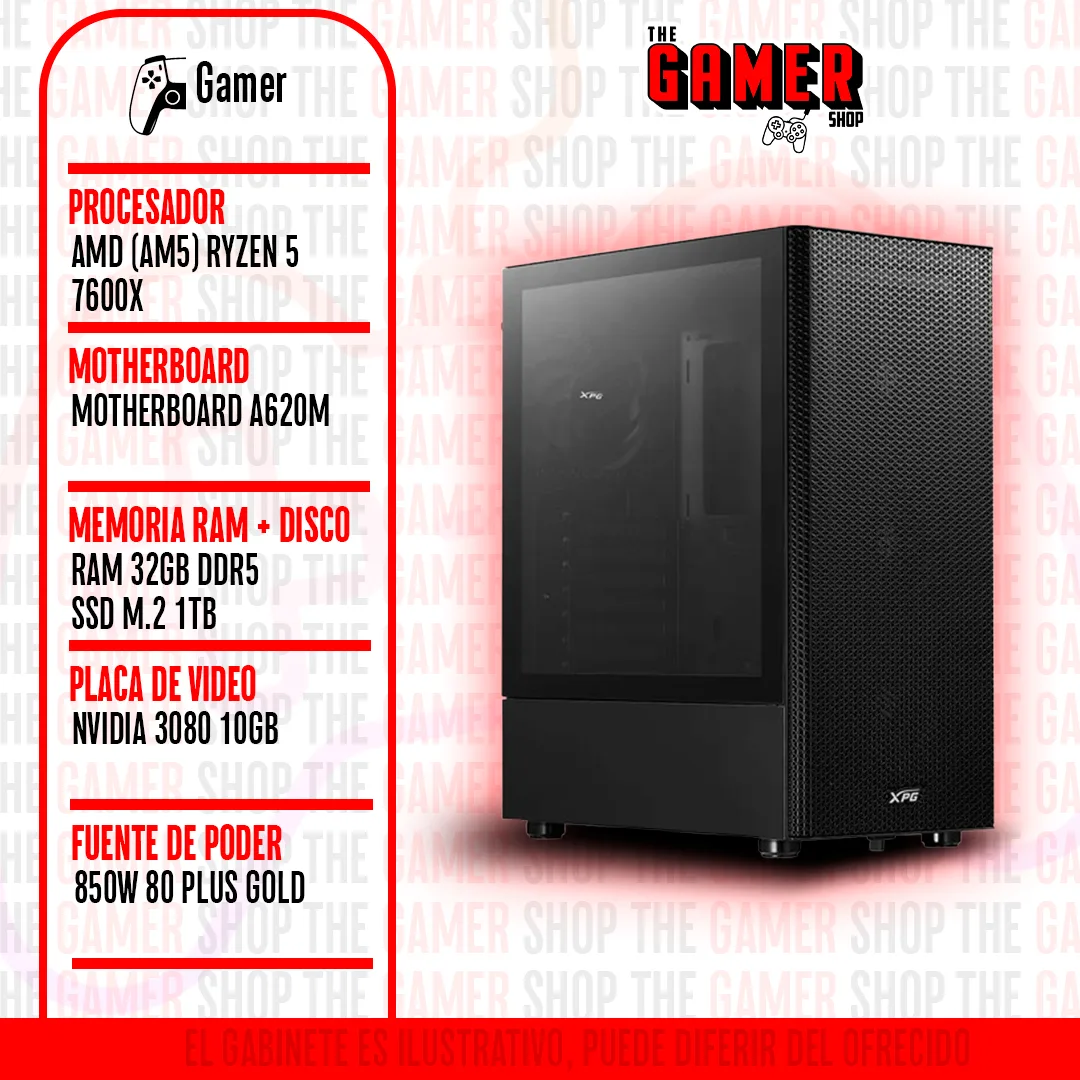 PC GAMER  RYZEN 5 7600X - RAM 32GB - 1TB M.2 - 3080 10GB N310 + WINDOWS11