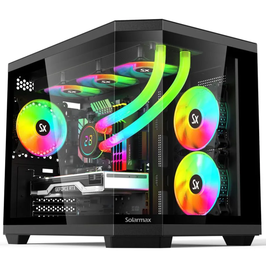 GABINETE MINI TOWER SOLARMAX B951 3 FANS ARGB VIDRIO TEMPLADO